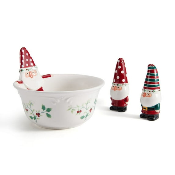 Pfaltzgraff Winterberry 7.3-Inch Bowl and Gnome Salt and Pepper Set