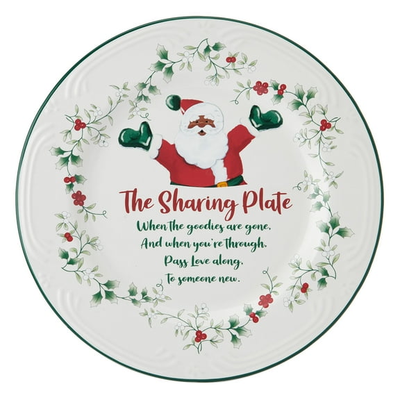 Pfaltzgraff Winterberry African American Santa 12 in Sharing Plate