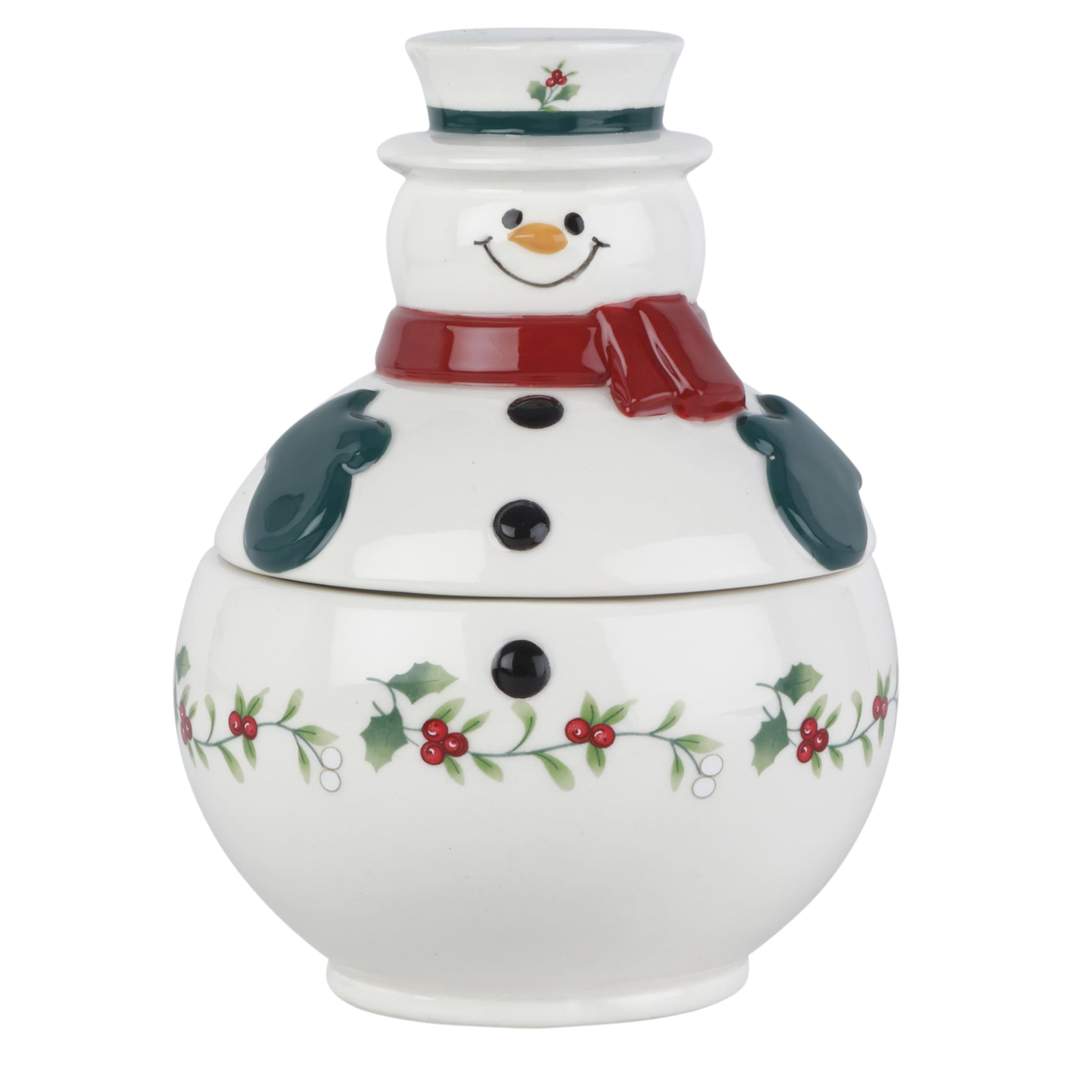 Pfaltzgraff Winterberry Dolomite 5 in Snowman Covered Serving Bowl