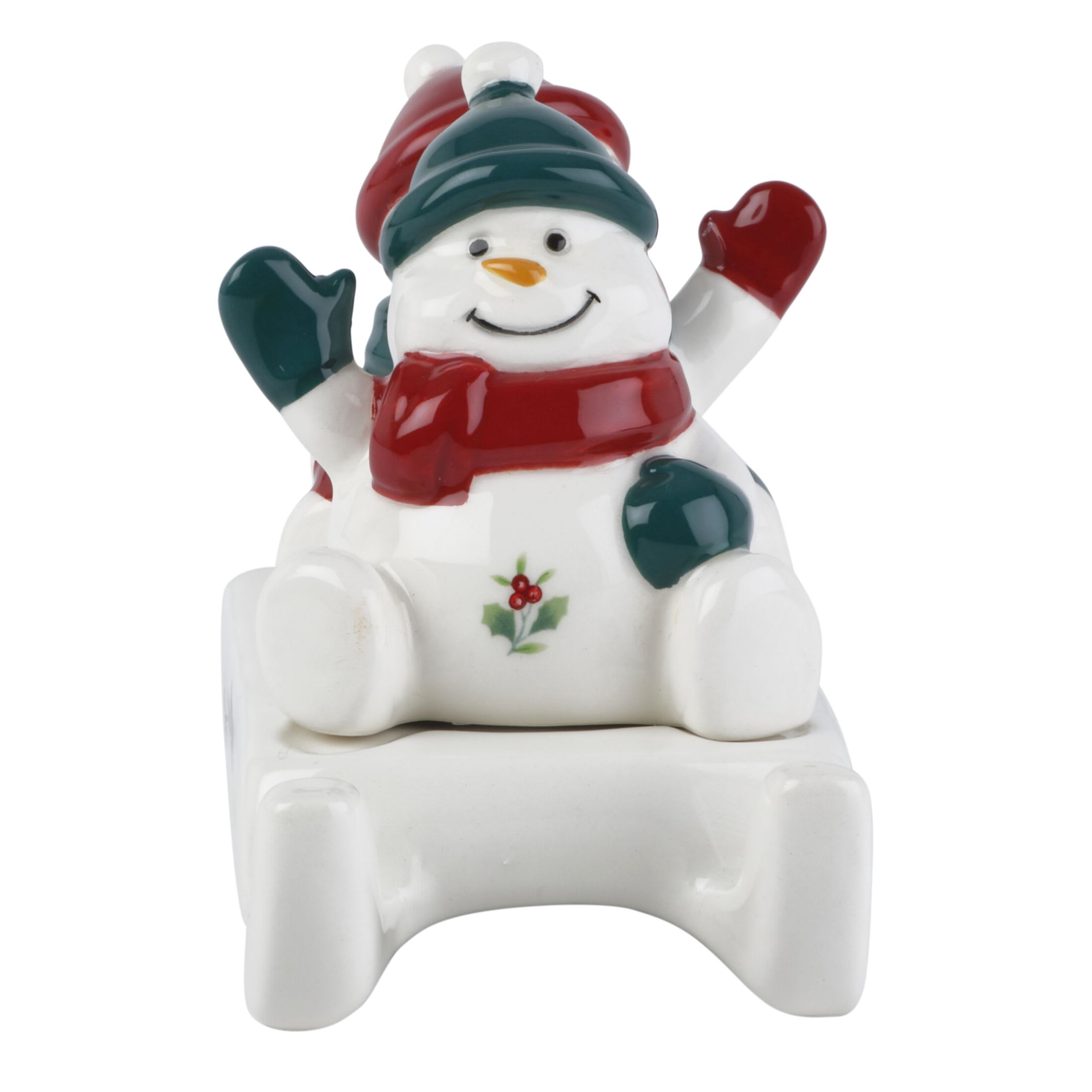 Pfaltzgraff Winterberry Dolomite Salt and Pepper Shaker Snowman Sled