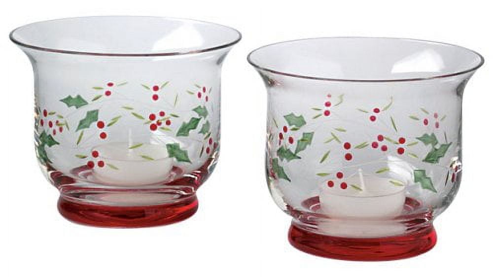 Pfaltzgraff Winterberry HandPainted Glass Hurricane Candle Holders