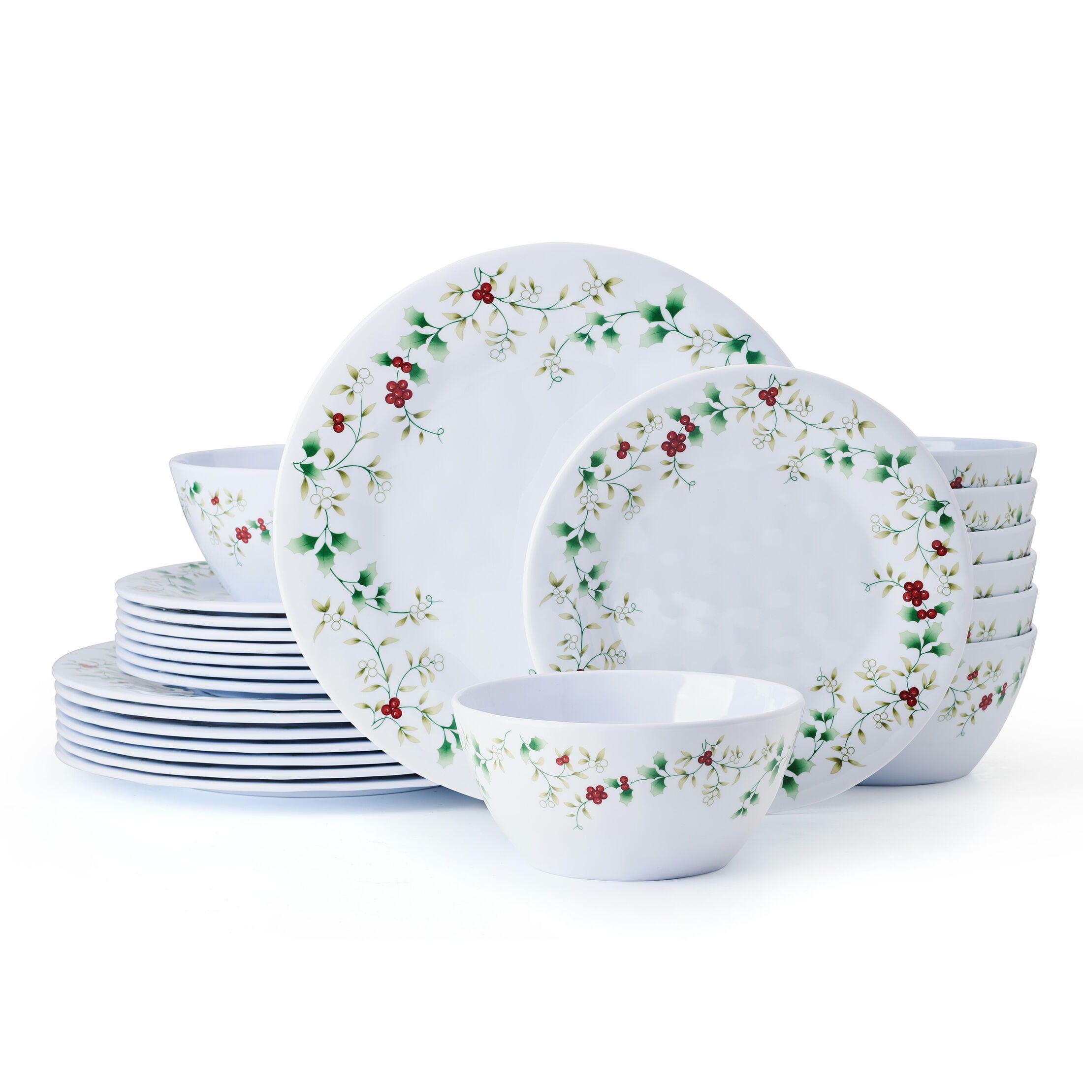 Winterberry Melamine Holiday Dinnerware Set, Service for 6