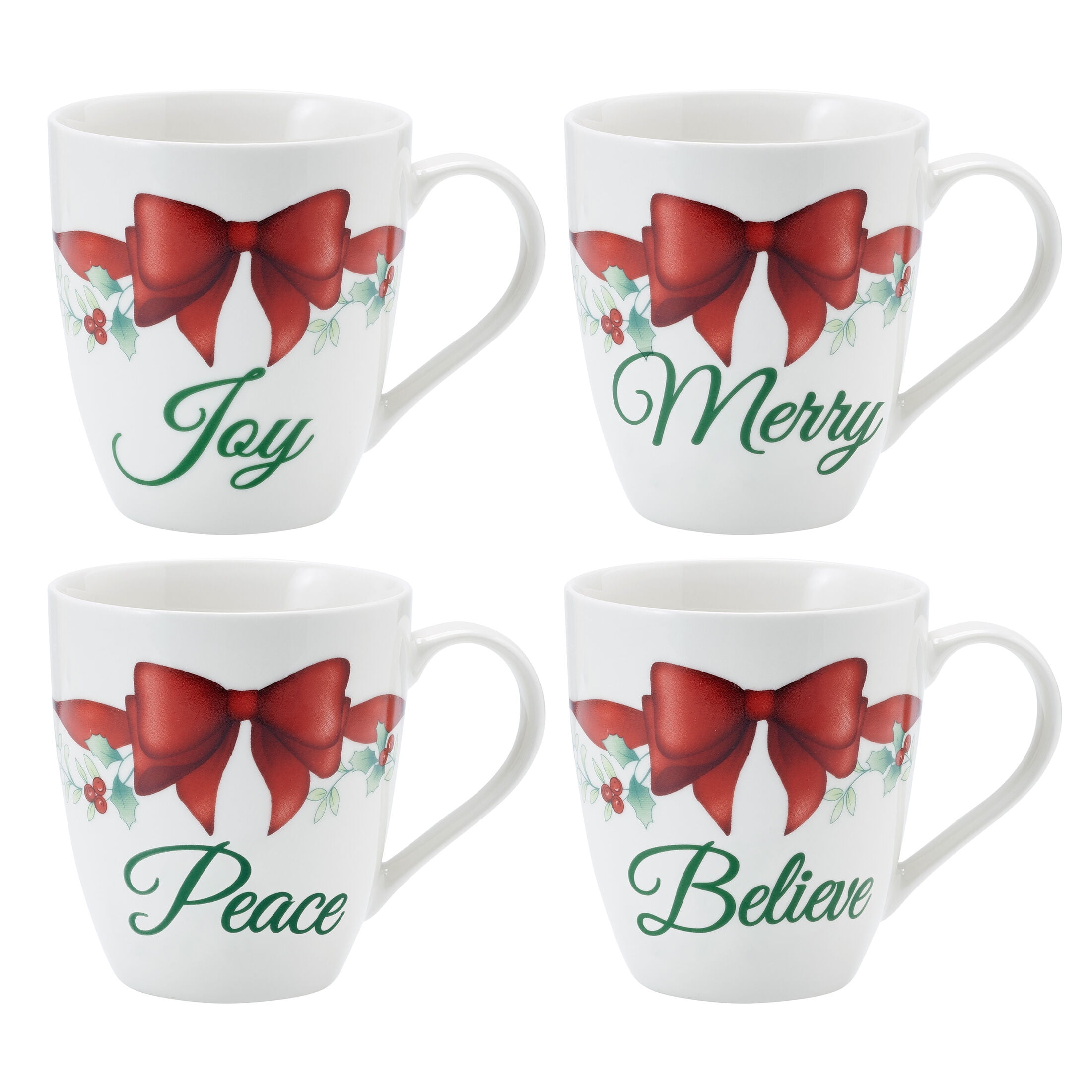 Pfaltzgraff Winterberry Porcelain 20 oz Mug Sentiment Bows Set of 4