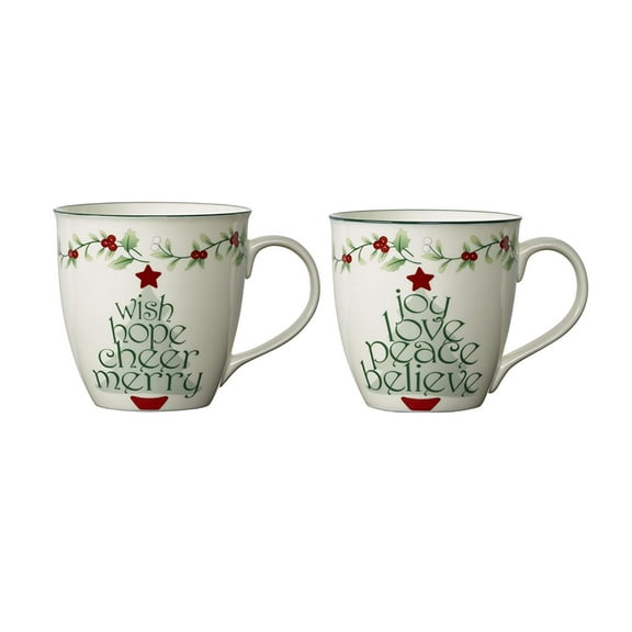 Pfaltzgraff Winterberry Porcelain 20 oz Mug Sentiments Tree Set of 2