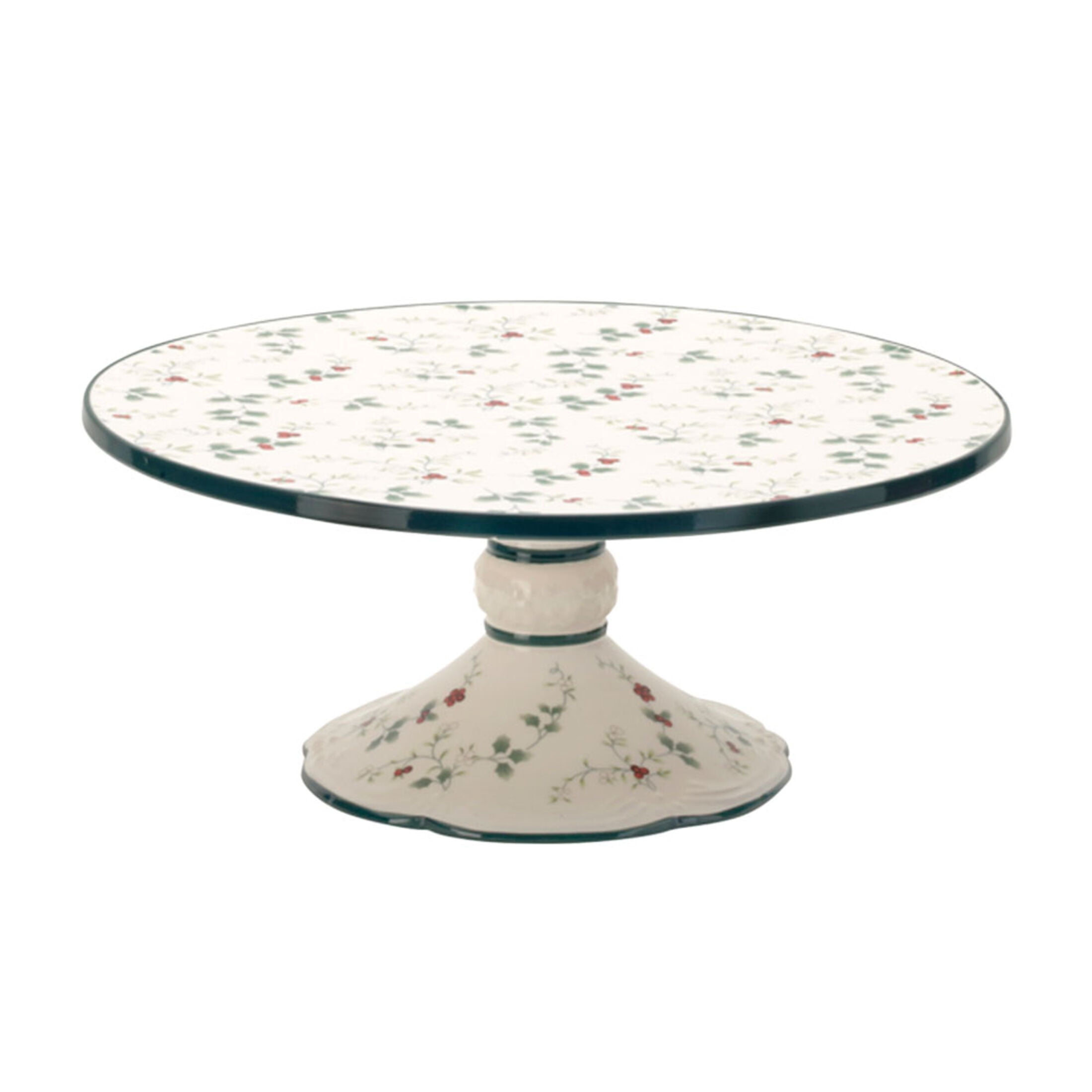 Pfaltzgraff Winterberry Round Cake Plate White with Green and Red Accents