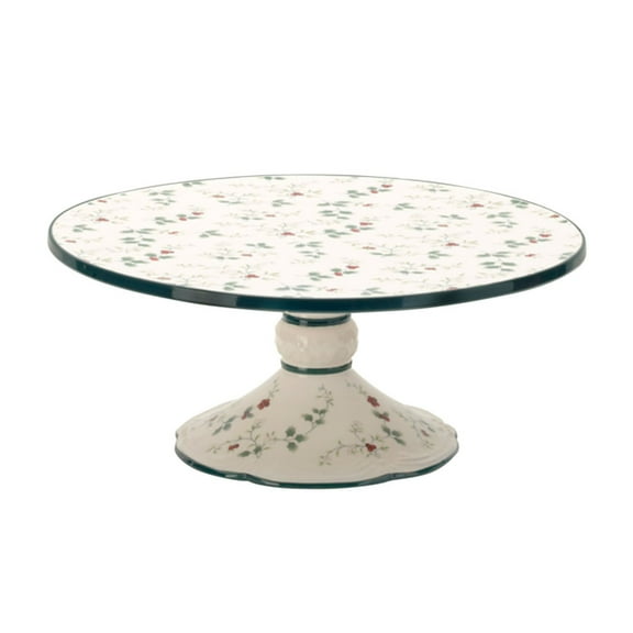 Pfaltzgraff Winterberry Round Cake Plate White with Green and Red Accents