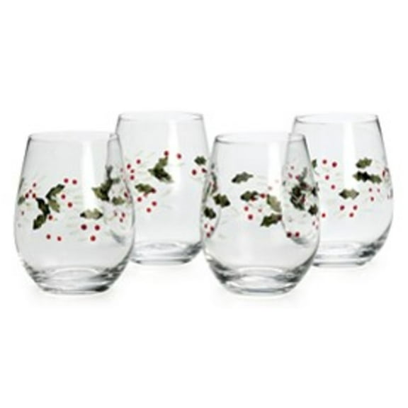 Pfaltzgraff Winterberry Set of 4 Stemless Hand Painted Wine Glasses