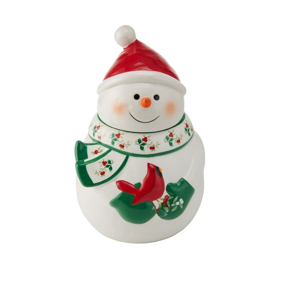 Pfaltzgraff Winterberry Snowman with Cardinal 10 in Cookie Jar