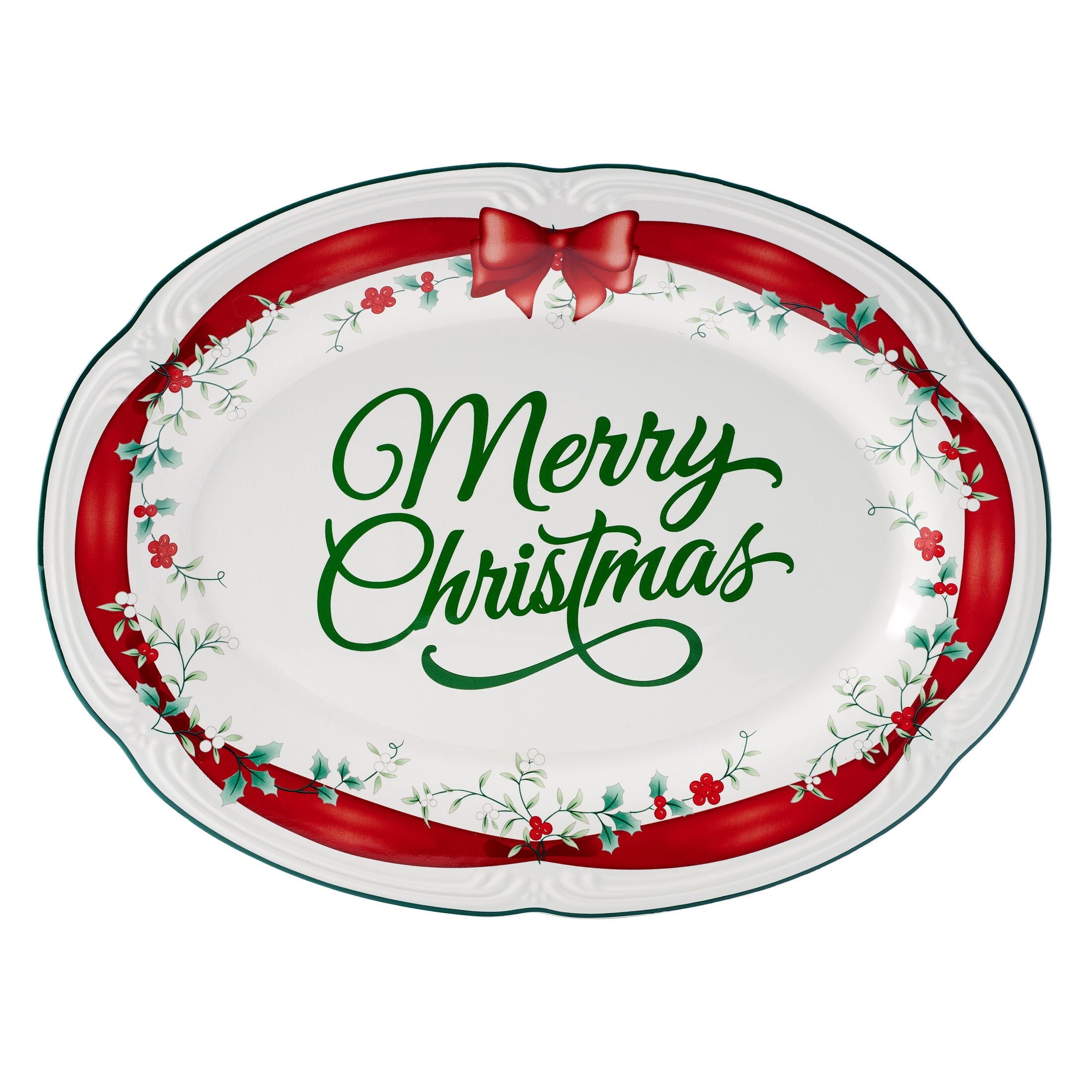 Pfaltzgraff Winterberry Stoneware 14 in Platter Red Ribbon