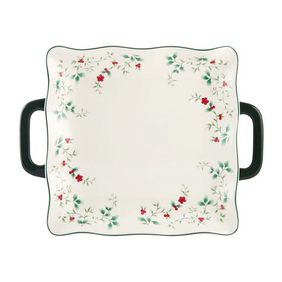 Pfaltzgraff Winterberry Stoneware 15.25 in Handled Platter Snow Globe