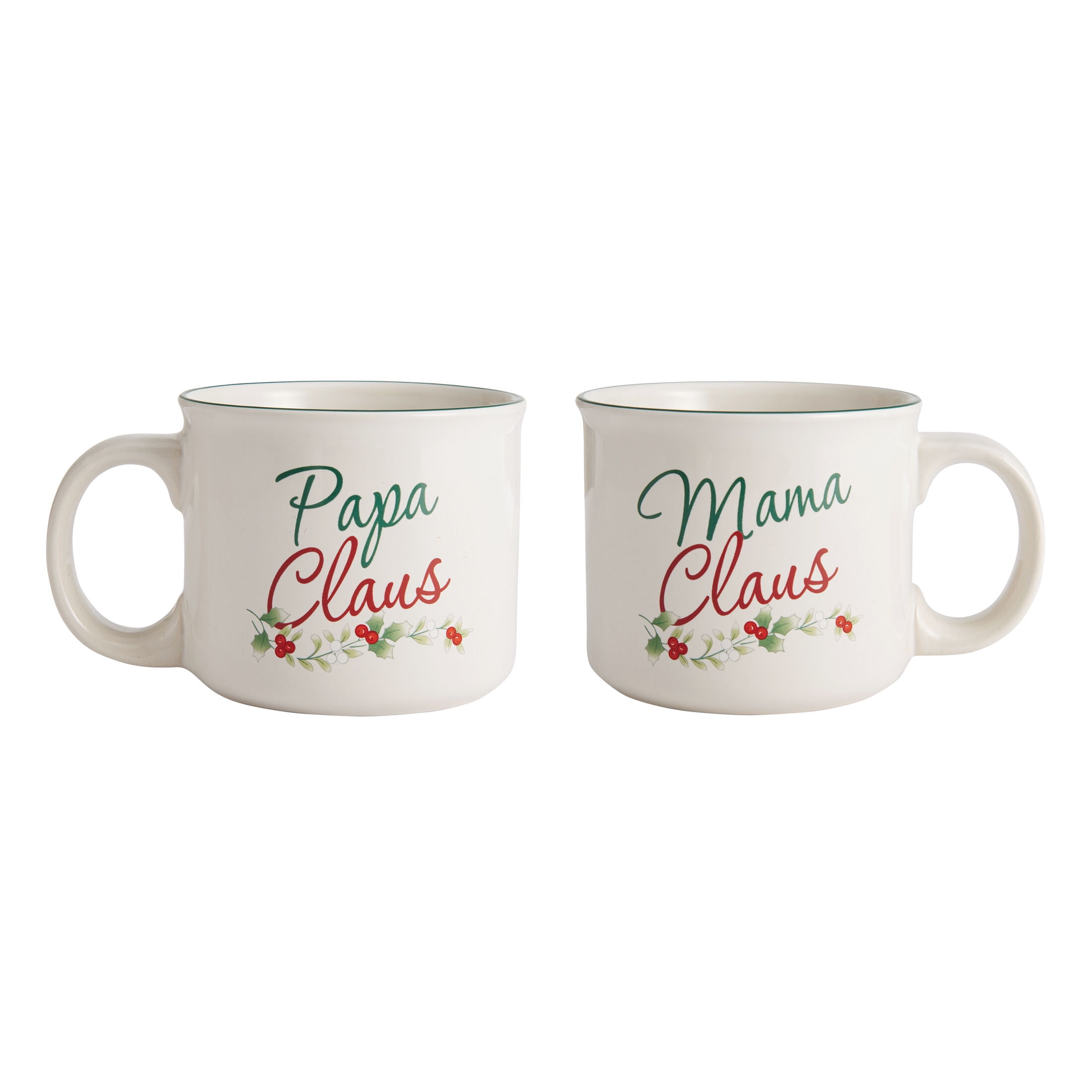 Pfaltzgraff Winterberry Stoneware 16.75 oz Mama and Papa Claus Camper Mug, Set of 2