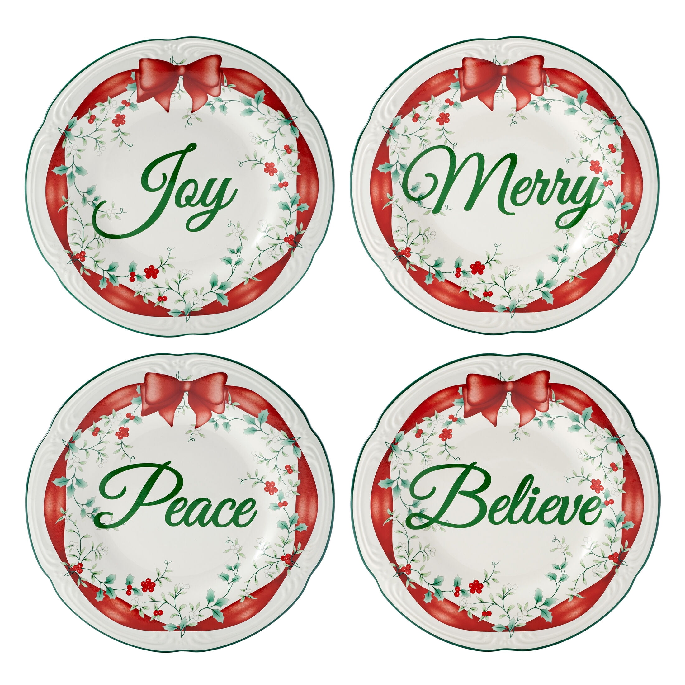 Pfaltzgraff Winterberry Stoneware Salad Plate Red Ribbon Set of 4