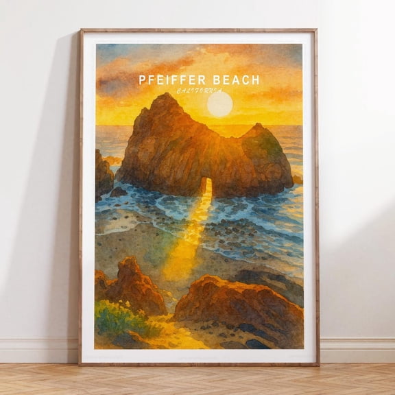 Pfeiffer Beach California Coastal Sunset Wall Art Unframed Paper Print