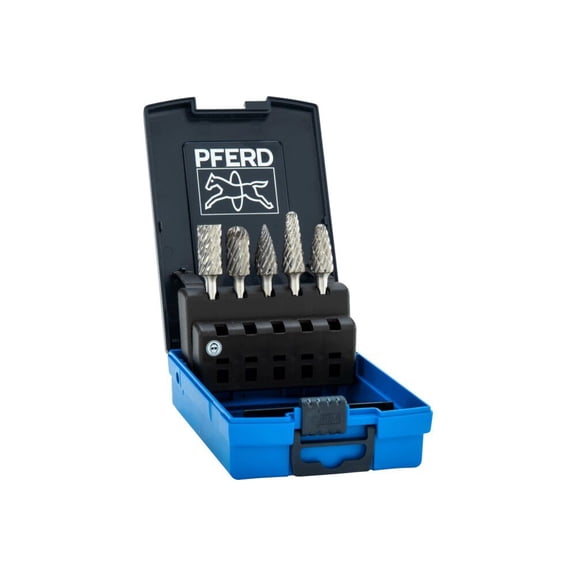 Pferd Carbide Burr Set 5 Piece Steel Cut 1/4 Inch Shank Plastic Case
