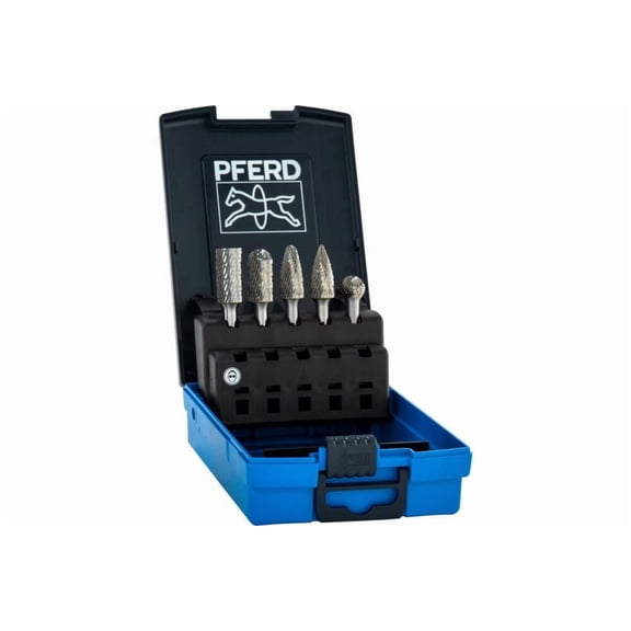 Pferd Carbide Burr Set 5 Piece Tough Cut/double Cut 1/4 Inch Shank Plastic Case