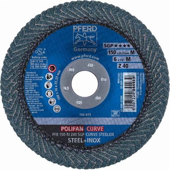 Pferd Fiber Disc,6 in Dia,7/8in Arbor,40 Grit 67200