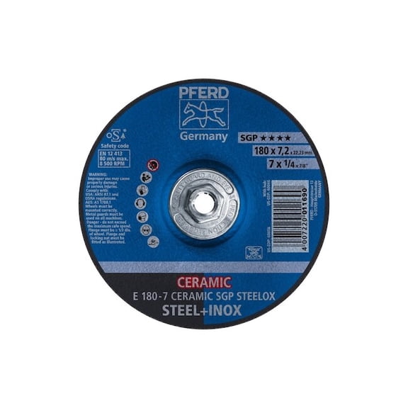 Pferd Grinding Wheel,T27,7"x1/4"x5/8"-11" 60066