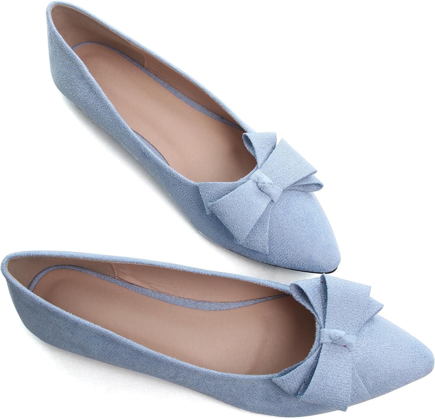 Pfhytec LU Bow-Knot Ballet Flats for Women Pointed Toe Crystals