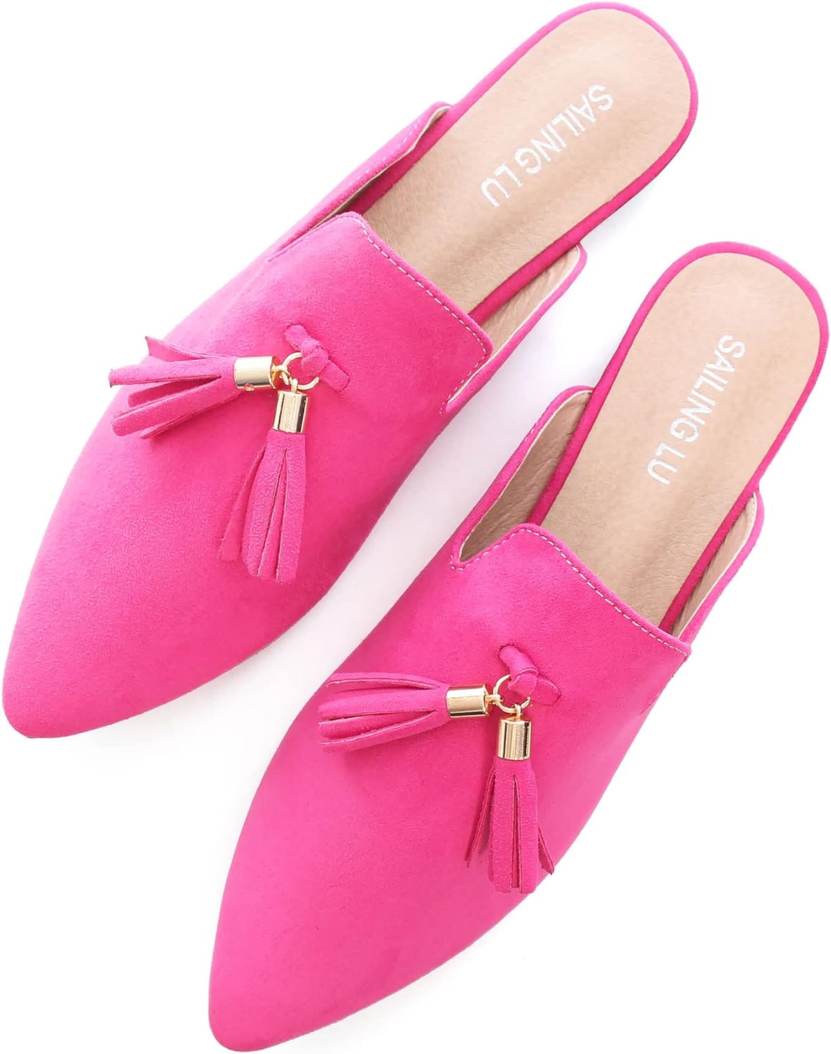Pfhytec LU Cute Flats Mules for Women Pointed Toe Backless Loafers ...