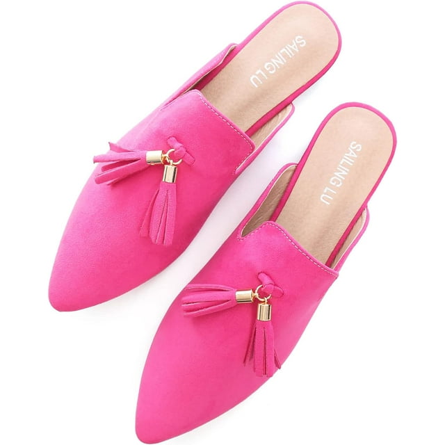 Pfhytec LU Cute Flats Mules for Women Pointed Toe Backless Loafers ...