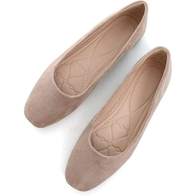 Pfhytec LU Flats for Women Comfortable Wide Width Square Toe Ballet Shoes Dressy Slip-ons Loafers