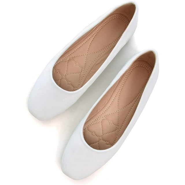 Pfhytec LU Flats for Women Comfortable Wide Width Square Toe Ballet Shoes Dressy Slip-ons Loafers