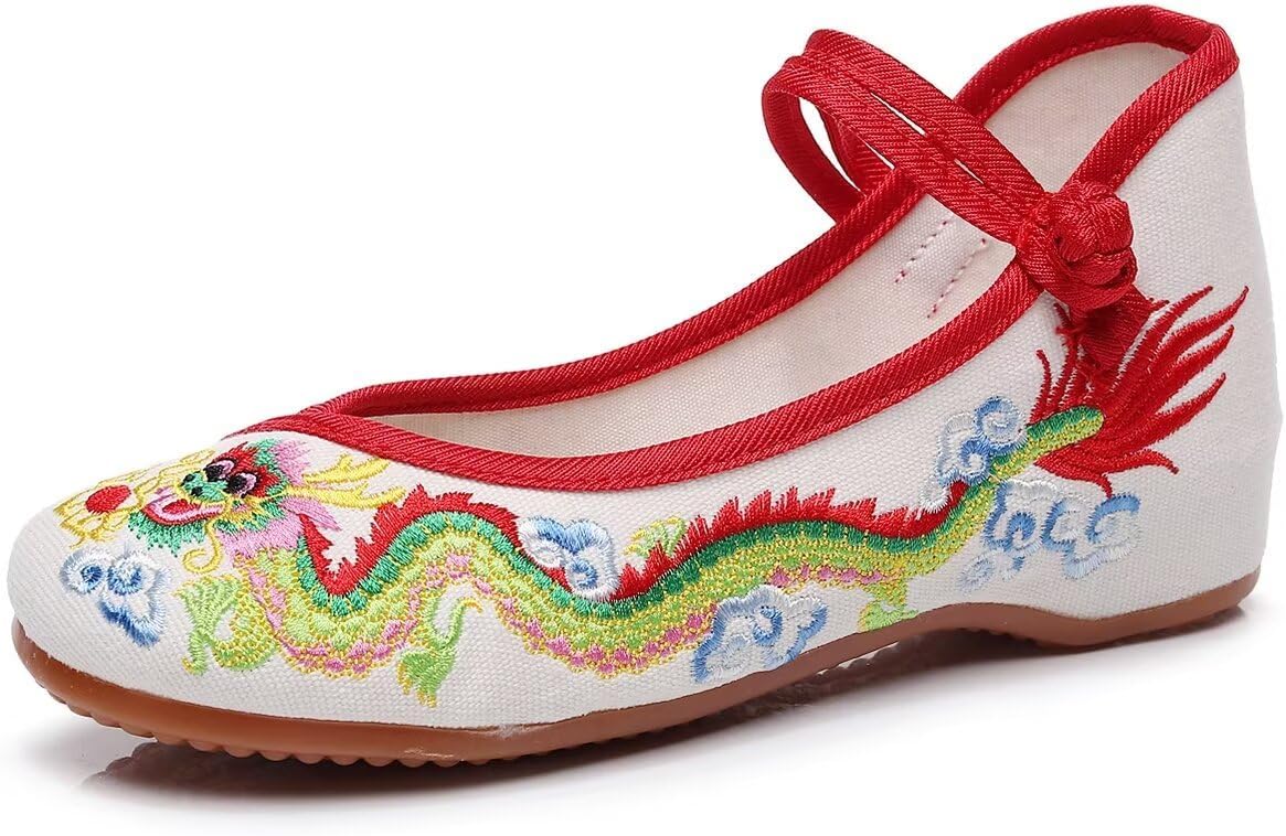 Lazutom Women's Chinese Embroidered Mary Jane Shoes - Casual & Dance Flats