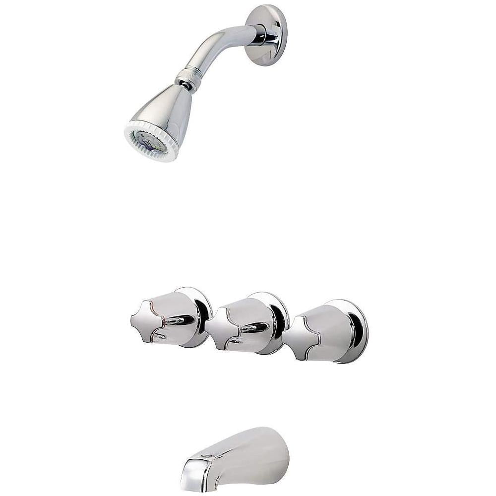 Polished Chrome Wall Mounted Triple Handle Tub and Shower Faucet