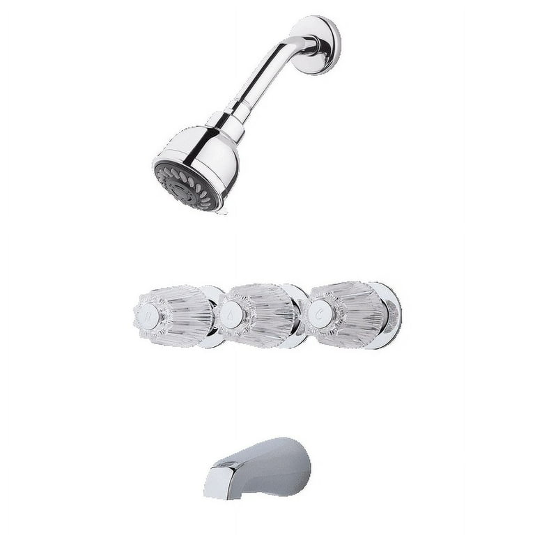 3-Handle 1-Spray Tub and Shower Faucet with Metal Verve Knob Handles in Polished Chrome (Valve Included) 3-Handle 1-Spray Tub and Shower Faucet with Metal Verve Knob Handles in Polished Chrome (Valve Included)