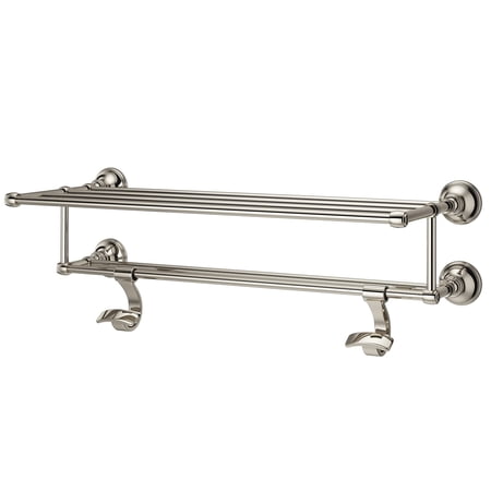 Pfister BTR-TB2D Tisbury 24" Towel Rack with Two Hanging Hooks, Polished Nickel