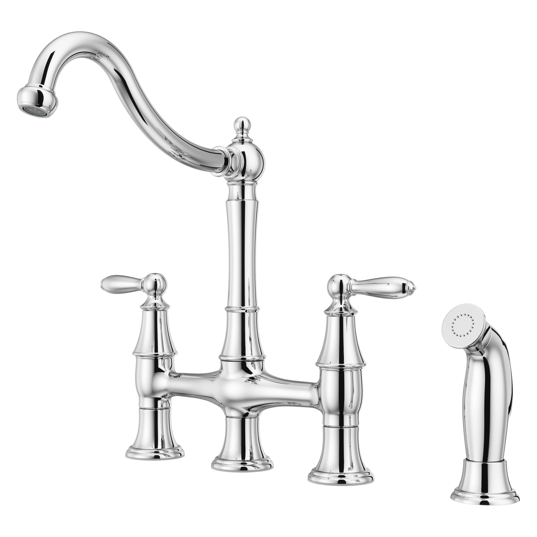 Polished Chrome Bridge Kitchen Faucet with Side Sprayer