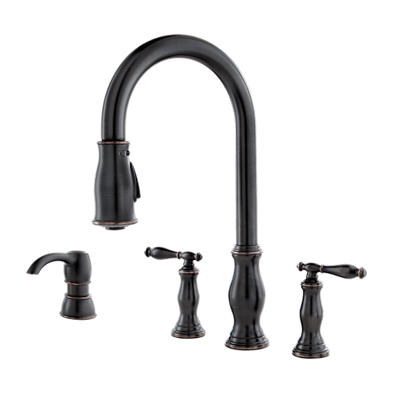 Pfister Hanover 2-Handle Pull-Down Kitchen Faucet with Soap Dispenser in Tuscan Bronze