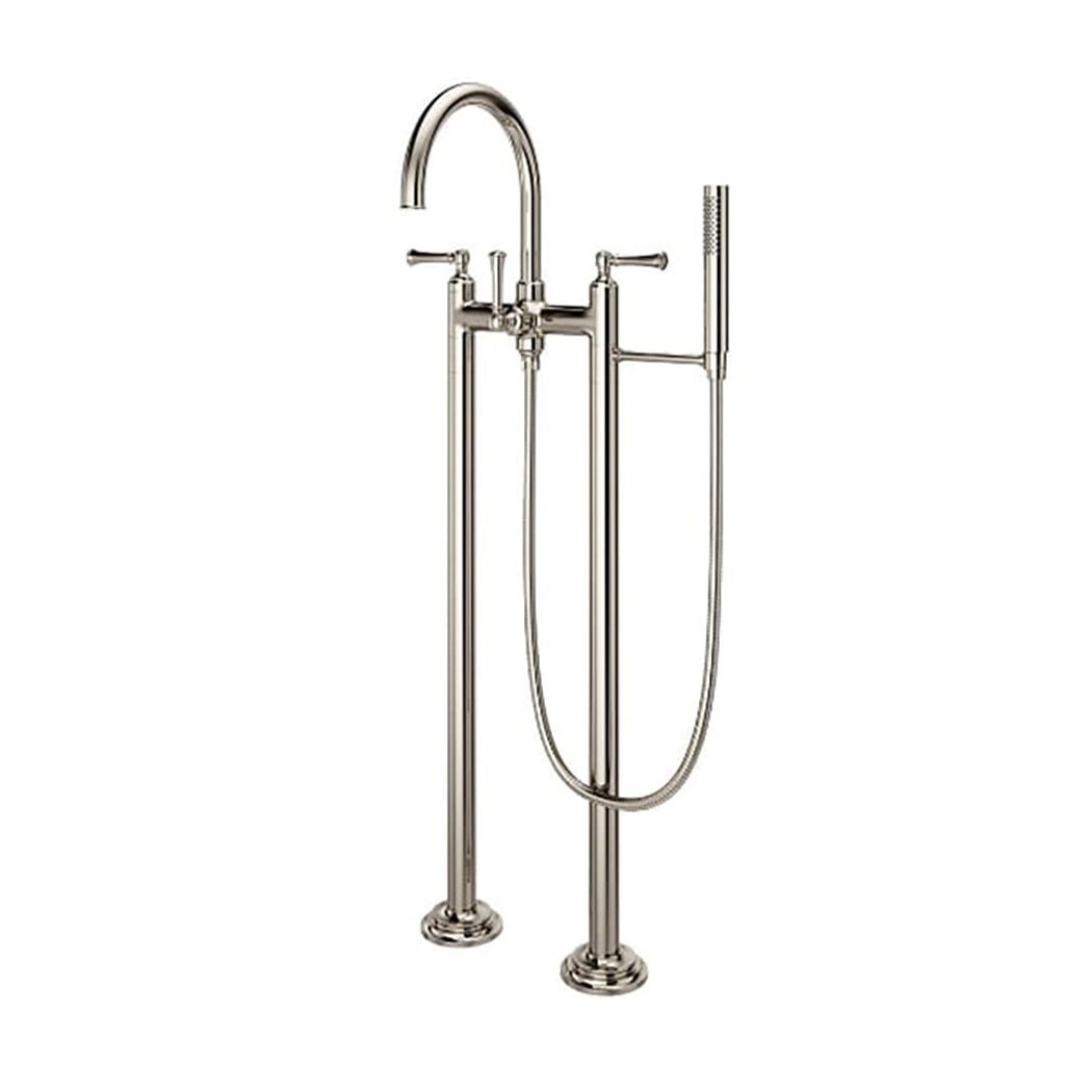 Polished Nickel Freestanding Tub Filler with Hand Shower