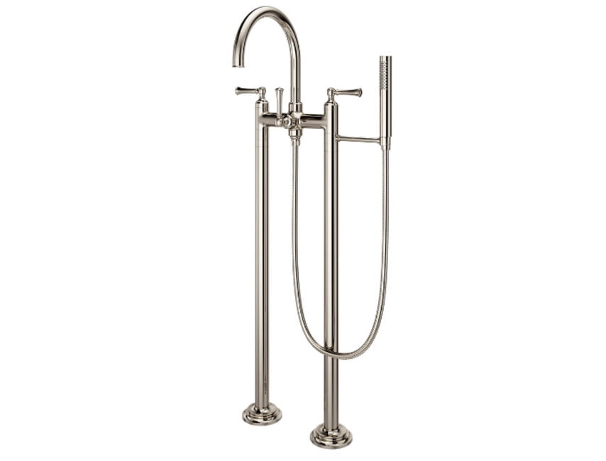 Polished Nickel Freestanding Tub Filler with Hand Shower