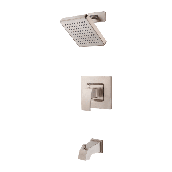 Kenzo Brushed Nickel Square Rain Shower Head and Tub Faucet Set