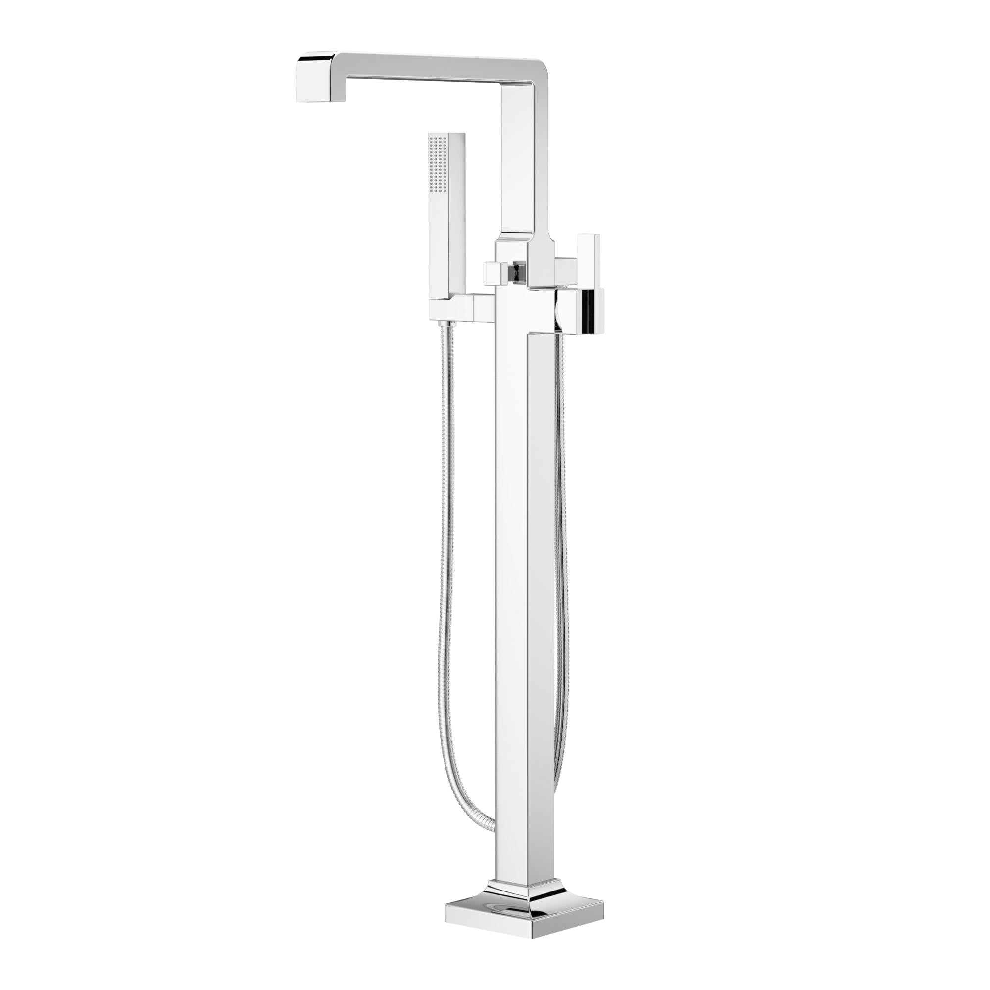 Polished Chrome Floor Mounted Tub Filler with Hand Shower