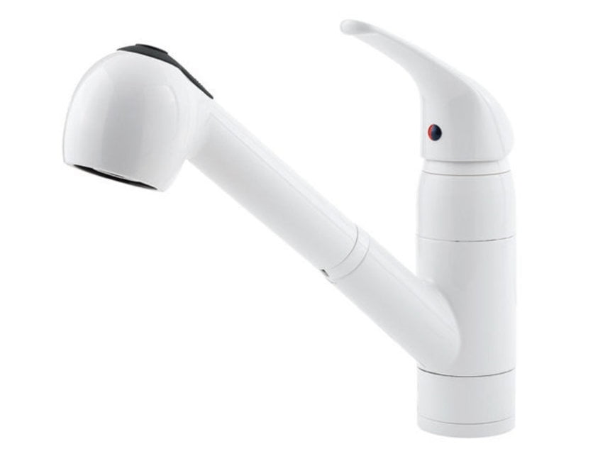 White Ceramic Single Handle Kitchen Faucet with Pull-out Spray