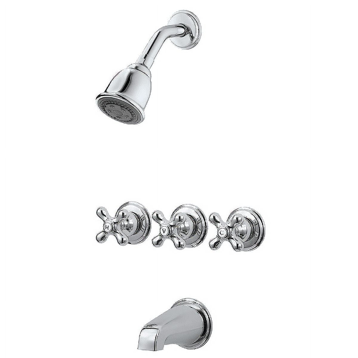 Polished Chrome Wall Mounted 3-Handle Tub and Shower Faucet