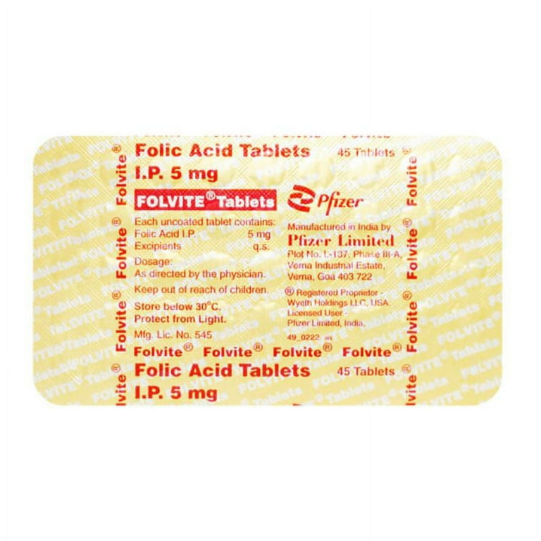 Pfizer Folvite 5mg Tablet 45 Tablets Blister