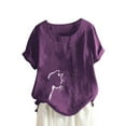 thumbnail image 1 of Pfysire Women Loose Short Sleeve Blouse Tops Buttons Casual T-Shirt #1 Purple 2XL, 1 of 1