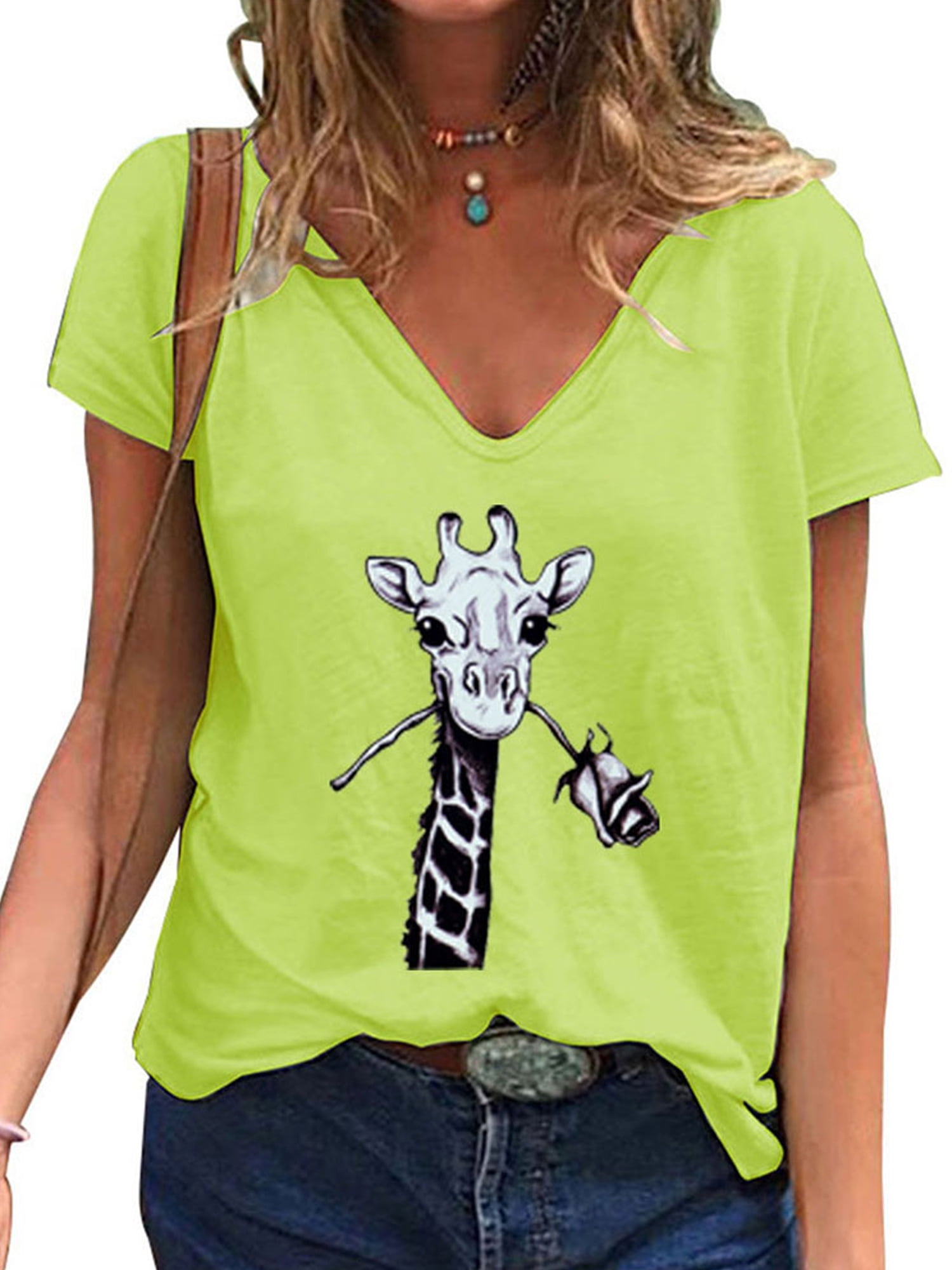 Womens Giraffe V-Neck T-Shirt