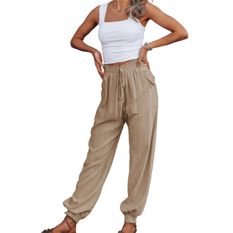Pfysire Women's Solid Drawstring Tapered Pants Casual Pockets