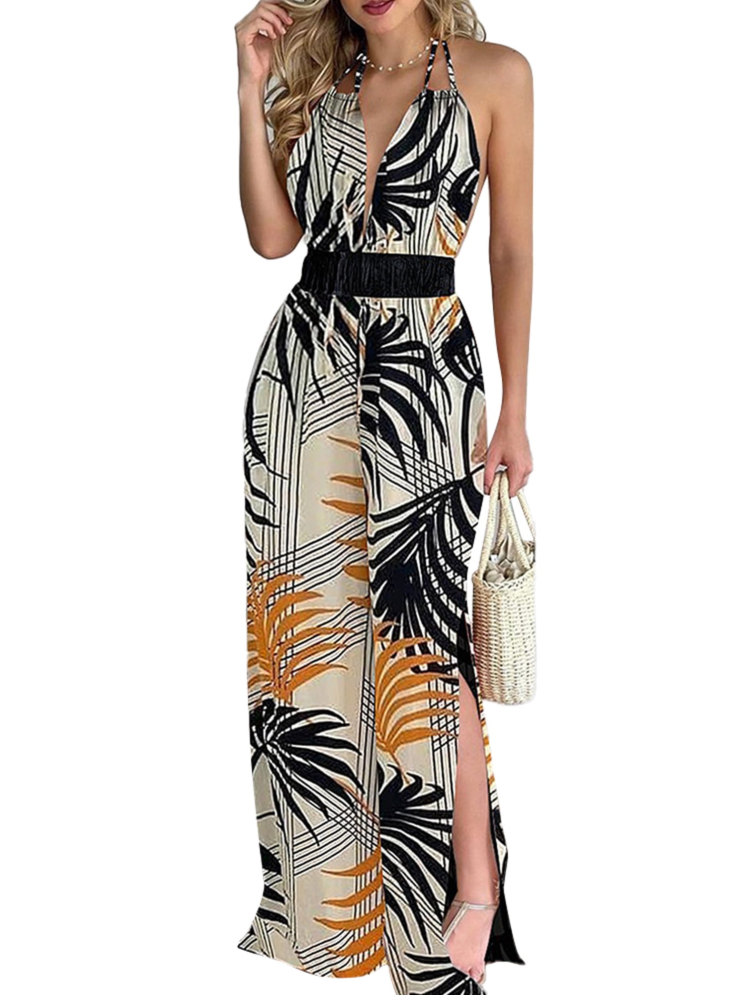 Pfysire Womens Summer One Piece Jumpsuit Beach Halter Playsuits Romper