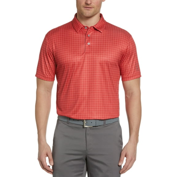 Pga Tour Men Regular fit Short Sleeve Polo Shirt Large Red Plaid