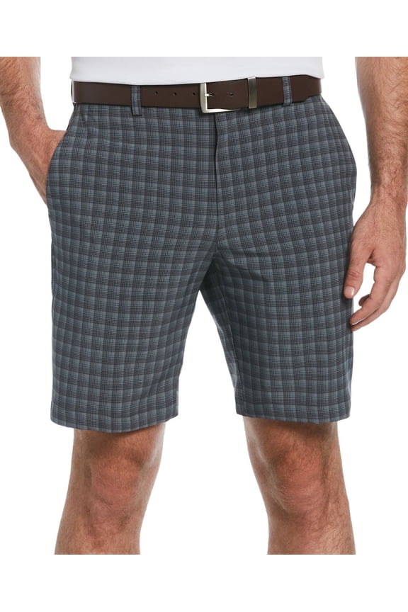 Mens Moisture-Wicking Stretch Roadmap Plaid Golf Shorts, Asphalt, 32