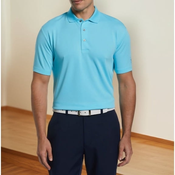 PGA TOUR Men's Airflux Solid Ribbed Collar Golf Polo Shirt, Blue, Size S