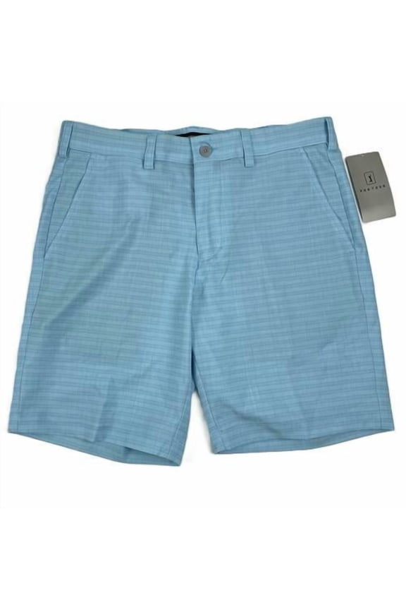 Pga Tour Mens Regular fit Golf Shorts 30 / 8 Inseam Aqua Blue Plaid Stretch