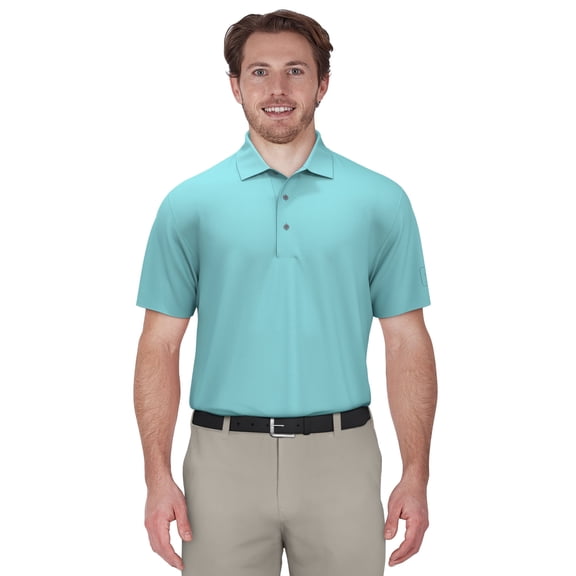 Pga Tour Mens Regular fit Short Sleeve Polo Shirt Small Aqua Blue Solid