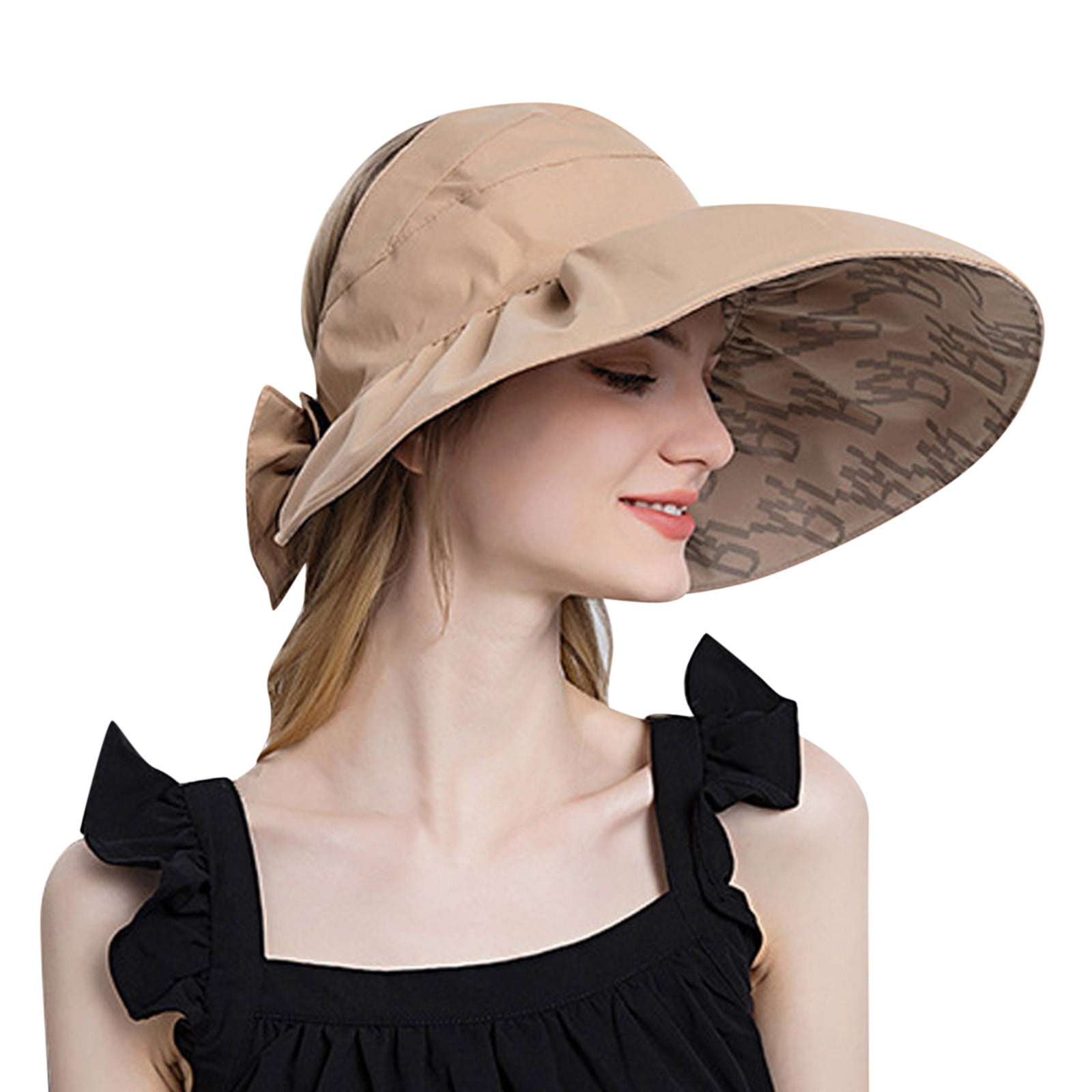 Pgeraug Berets Sun Wide Brim Protection Beach Double Side Wear Ponytails Hats for Women Khaki