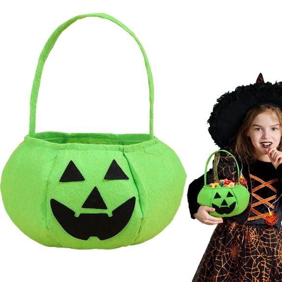 Pgeraug Halloween Pumpkin Bucket , Candy Bags , Fluorescent Pumpkin Non-Woven Reusable Trick-Or-Treat Tote for Ki-ds, Light Green